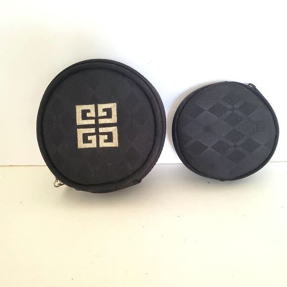 Givenchy Pouch Black Round Double Zip Mesh Cosmetic Toiletry Bag Logo Medium - Picture 1 of 7
